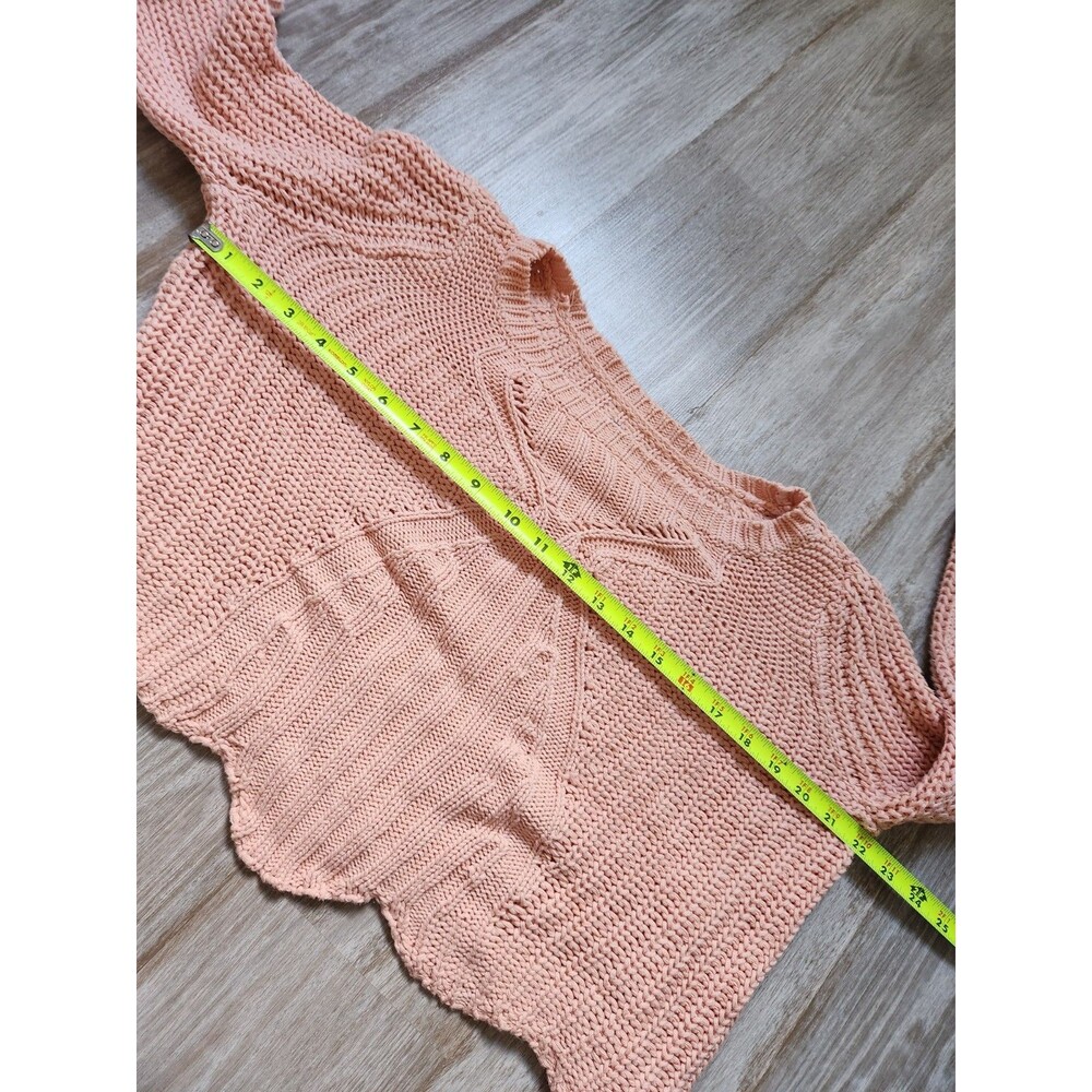 Aerie Chunky Knit Pink Sweater Crop Wide Sleeve Scalloped Hem Oversized Sz S EUC - Picture 6 of 8